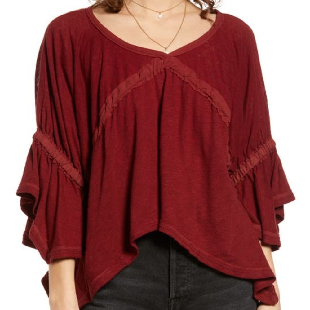 Free People Sand Storm Flounce Top in Sanguine Size Large